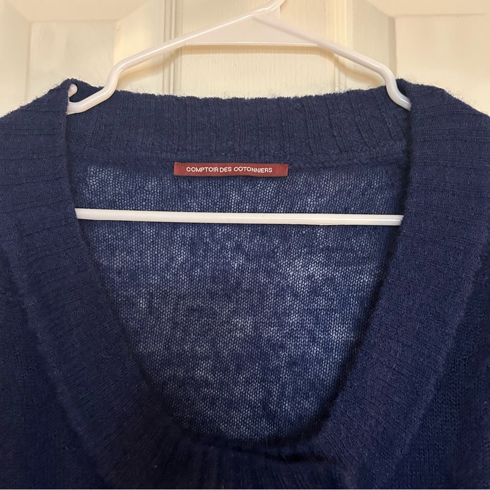 Comptoir Des Cotonniers Womens Mohair Blend Navy Blue Light Sweater Size Large - Picture 2 of 12